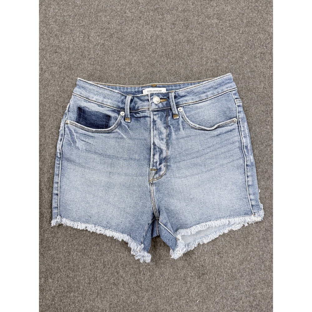 Good American Denim Shorts Women 4/27 High Rise Cutoff Frayed
